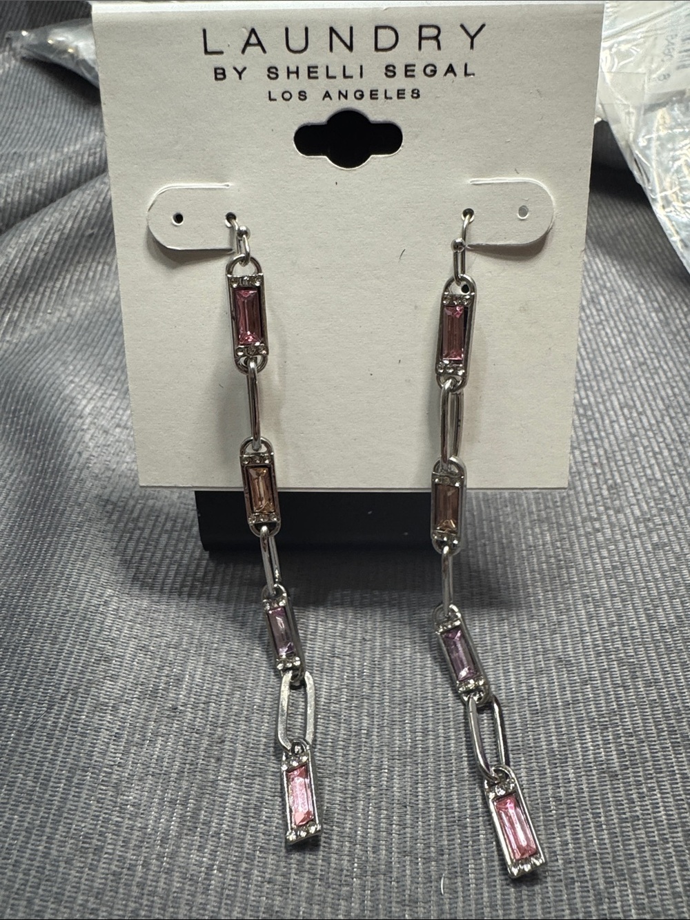 Laundry By Shelli Segal Silver-Link Drop Earrings with Pink Crystals
